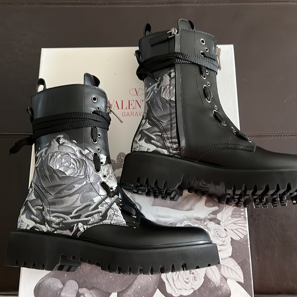 VALENTINO GARAVANI 
Leather Combat Boots Black EUR 38 US 8 and EUR 41 US 11
